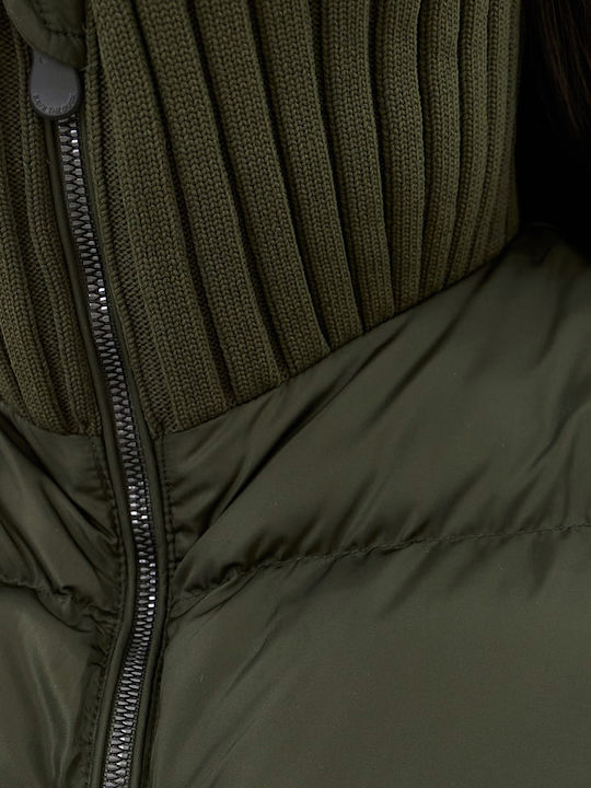 Soy Дълго Дамско Puffer яке за зима в цвят каки