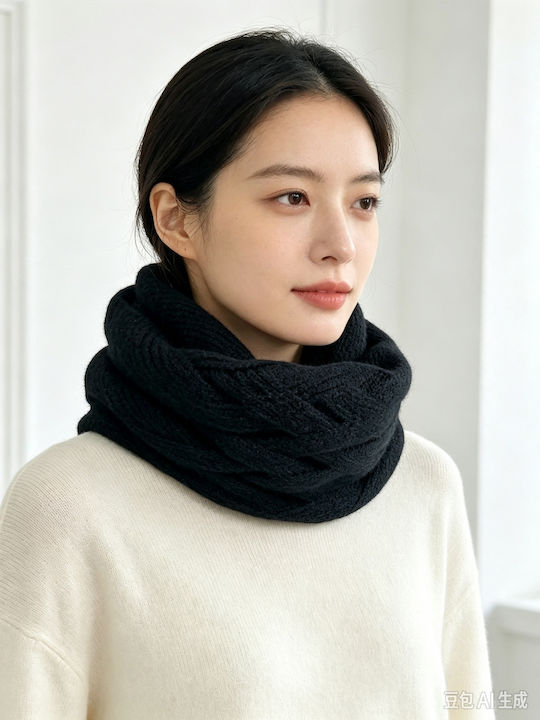 Women's Knitted Neck Warmer Scarf Black