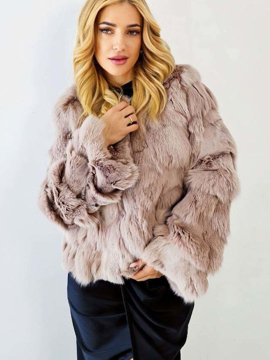 Μακριά Γυναικεία Γούνα Dusty Pink