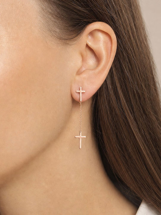 Lysea Stud Earrings Cross Chain 925 Silver Rose Gold