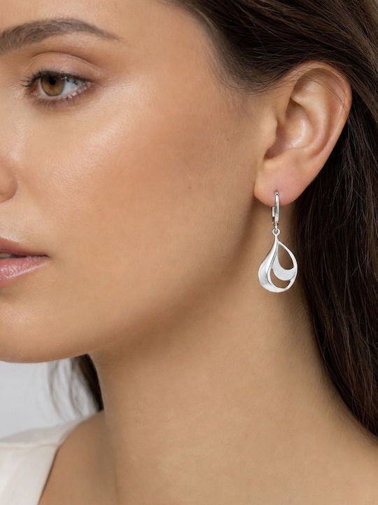 Lysea Dangle Drop Earrings 925 Rhodium-Plated Silver Satin Shiny