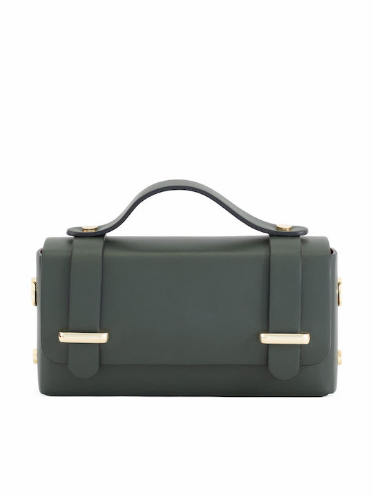 Damen-Ledertasche mit Klappe in Olivgrün