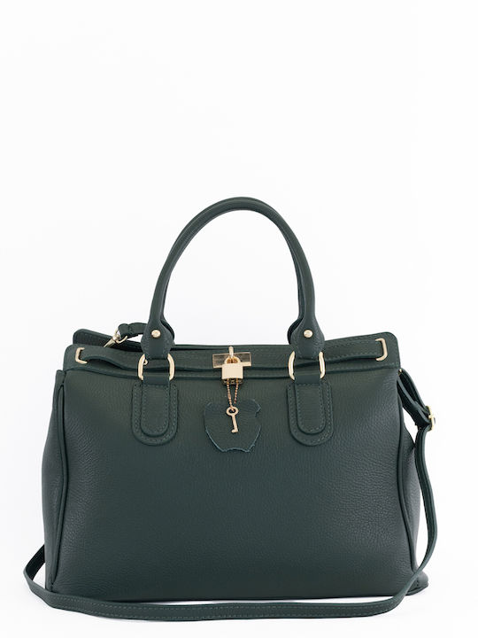 Olivegrüne Damen-Schultertasche aus Leder