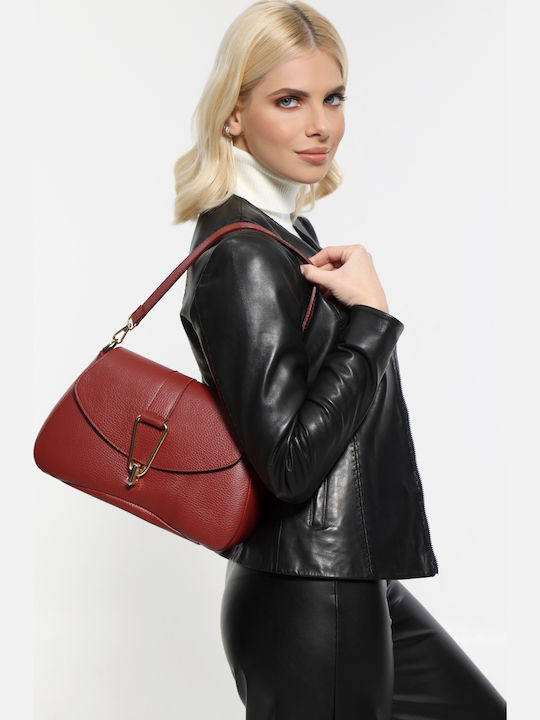 Burgunderrote Damen-Schultertasche aus Leder