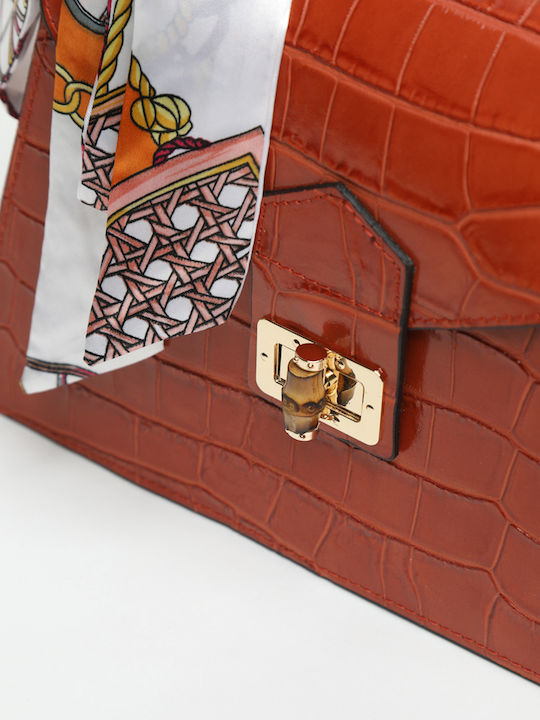 Orangefarbene Damen-Ledertasche zum Umhängen