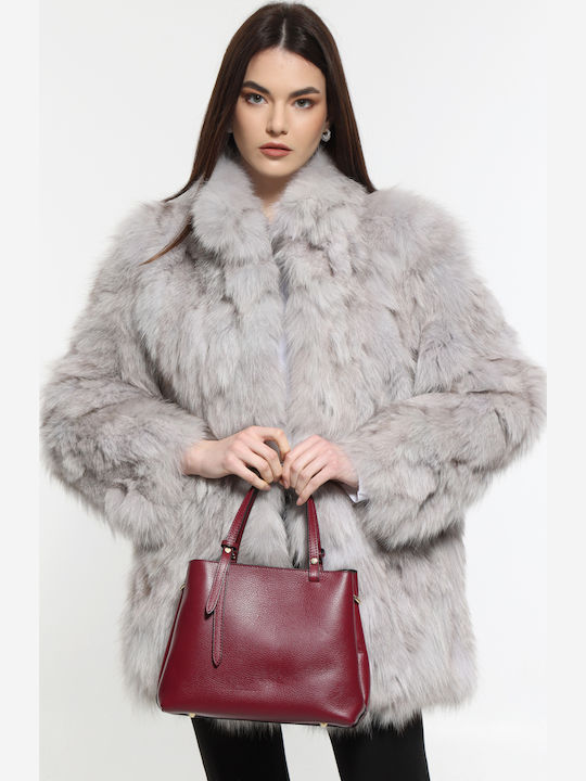 Bordeauxfarbene Damen-Schultertasche aus Leder