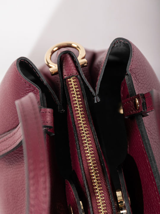 Bordeauxfarbene Damen-Schultertasche aus Leder