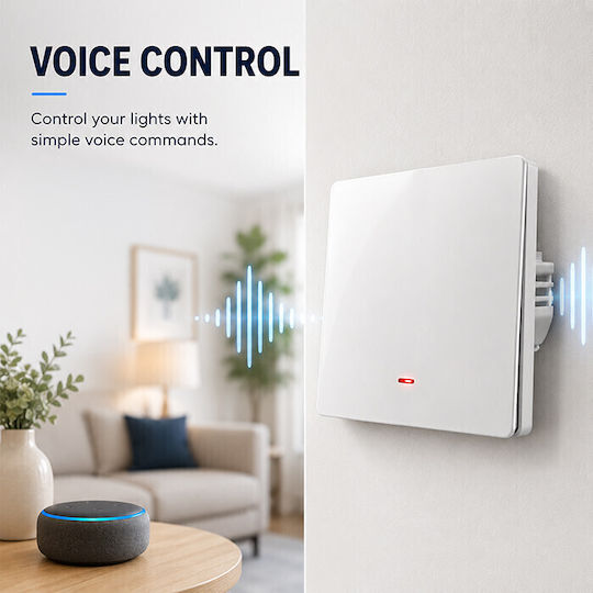 Qoltec Wall-Mounted Wi-Fi One-Way Wall Switch with White Frame