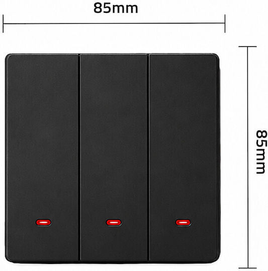 Qoltec Wall-Mounted Wi-Fi Triple Wall Switch with Frame Black