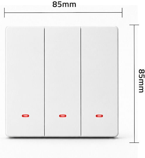 Qoltec Wall-Mounted Wi-Fi Triple Wall Switch with White Frame