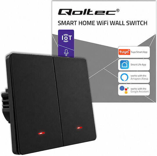 Qoltec Wall-Mounted Double Wi-Fi Wall Switch with Frame Black