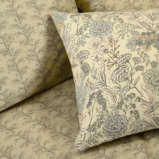 Melinen Double Quilt with Hollowfiber Filling 240x220cm Ultra Eduarda Olive/Aqua 350 GSM