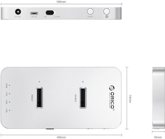 Orico Docking Station για Σκληρούς Δίσκους SATA με σύνδεση USB-C (M220-C-EU-SV-BP)
