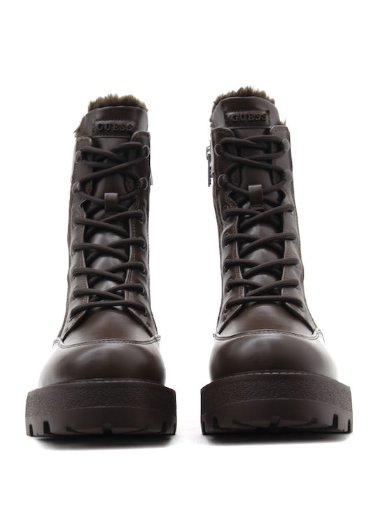 Guess Yarolen Damen-Leder-Bikerstiefeletten mit braunem Fell