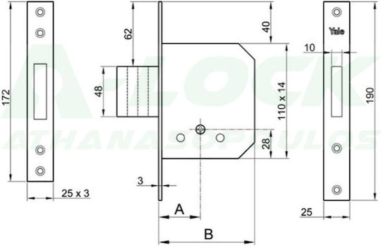 Yale 5632040 Recessed Lock Nail-Type Key & 4 Turns 40mm Center Bronze