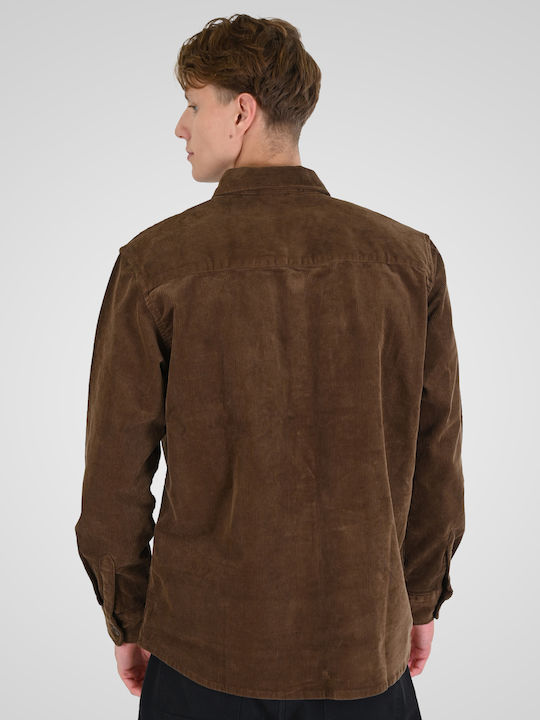 Langärmeliges Cord-Overshirt in normaler Passform Camel