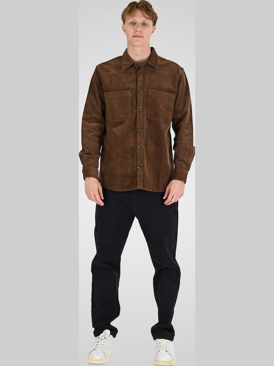 Langärmeliges Cord-Overshirt in normaler Passform Camel