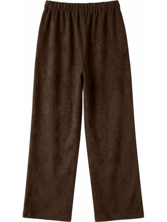 Women's Fabric Trousers with Elastic Waist Brown