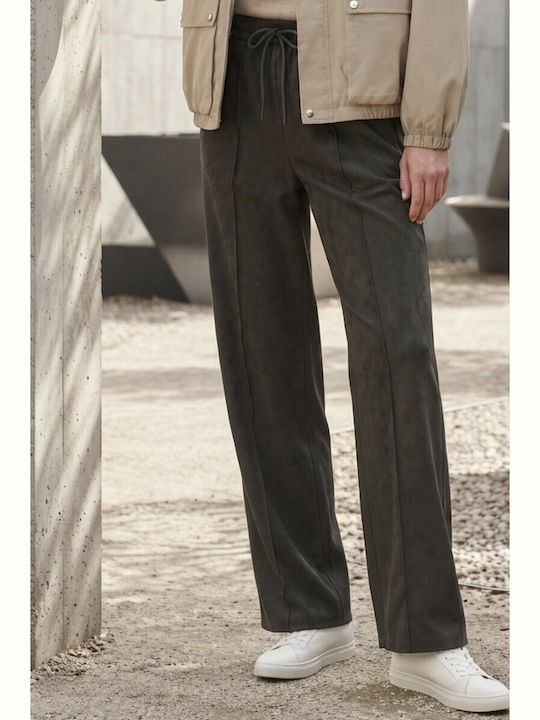 Women's Fabric Trousers with Elastic Waist Khaki