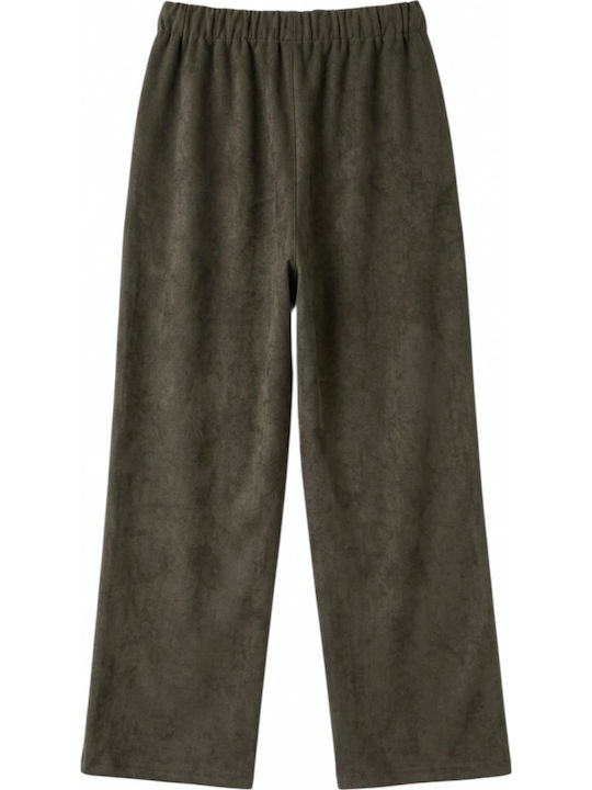 Women's Fabric Trousers with Elastic Waist Brown