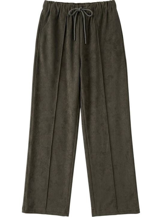 Women's Fabric Trousers with Elastic Waist Black