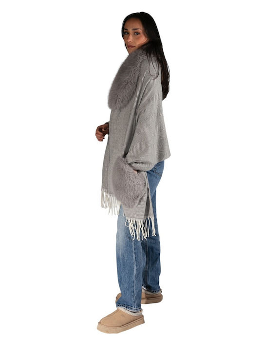 Women's Grey Faux Fur Neck Warmer Scarf
