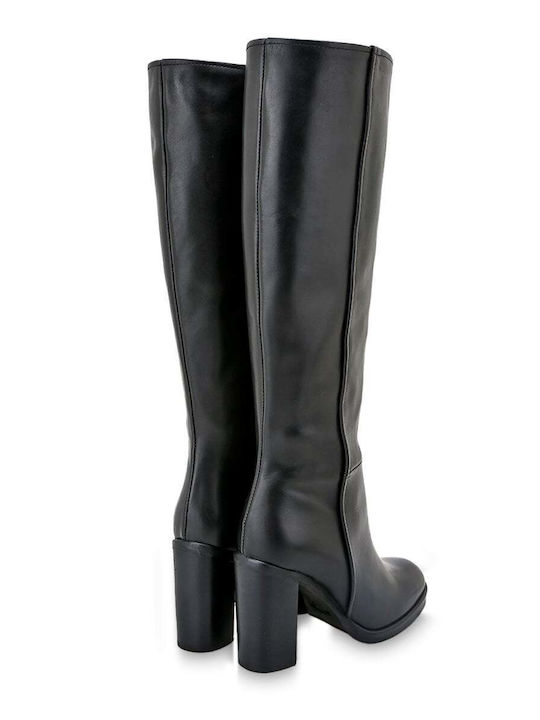 Schwarze Damenstiefel aus Leder mit hohem Absatz