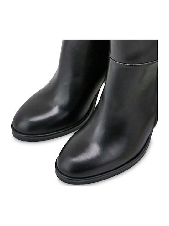 Schwarze Damenstiefel aus Leder mit hohem Absatz