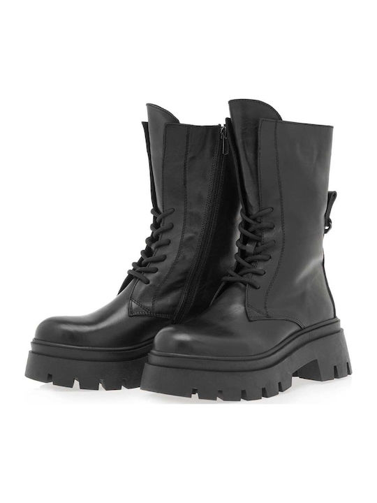 Damen-Lederstiefel mit mittlerem Absatz Schwarz