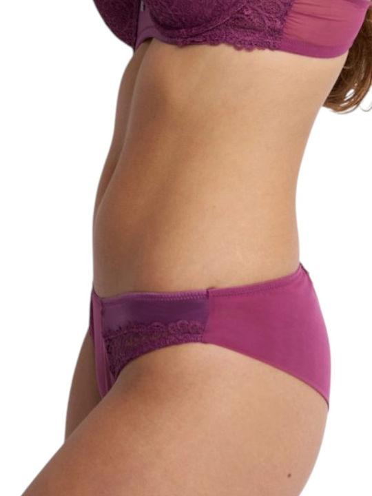 Damen-Brazil-Slip mit Spitze in Himbeerrot