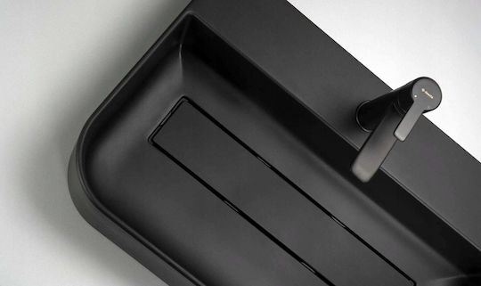 Deante Einbauspüle aus Flüssiggranit mit Wasserhahn L60,5 × B40,5 cm Schwarz