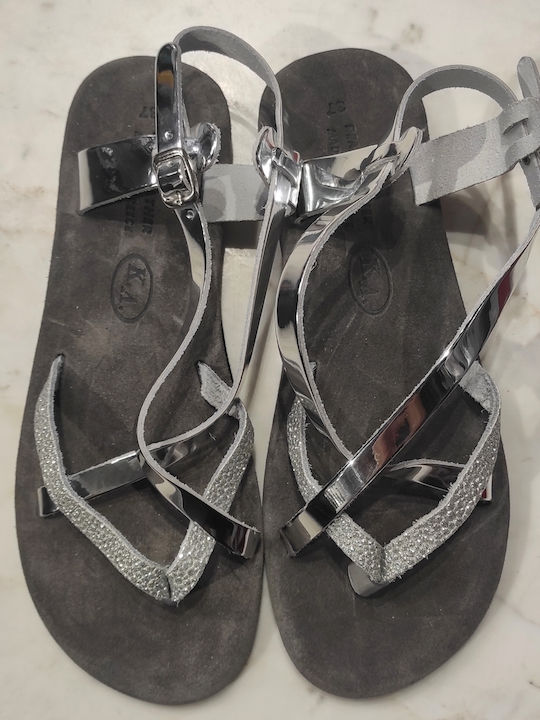 Grey Leather Women's Sandals