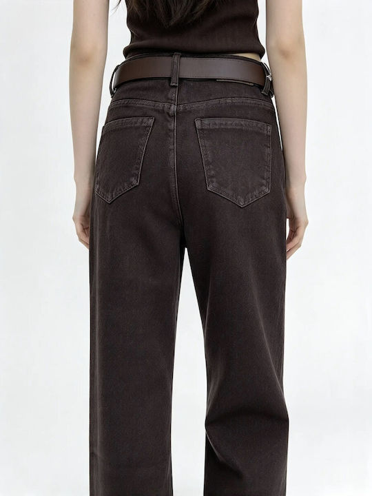 High Rise Women's Straight Leg Brown Jeans