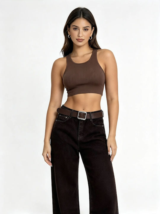 High Rise Women's Straight Leg Brown Jeans