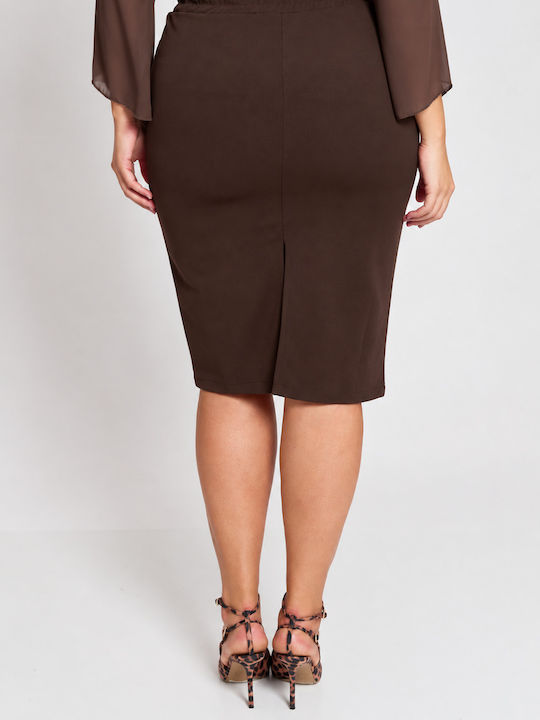 Pencil Midi Skirt Brown