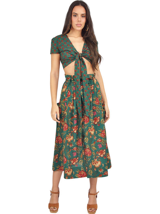 Set with Maxi Skirt Floral Green