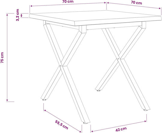 Square Dining Table Solid Wood & Metal Brown 70x70x75 cm