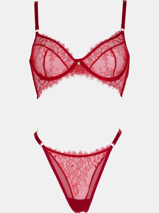 Decoro Lace Underwear Set with Burgundy Slip