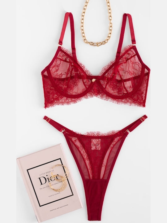 Decoro Lace Underwear Set with Burgundy Slip