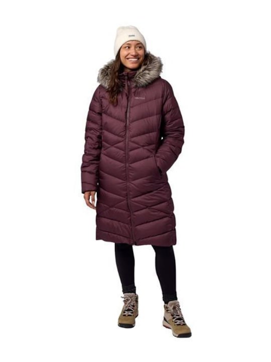 Μακρύ Γυναικείο Puffer Μπουφάν για Χειμώνα Black Plum