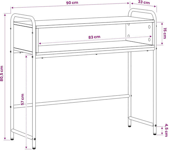 Console Table in Wood & Metal Brown L90xW33xH80.5 cm