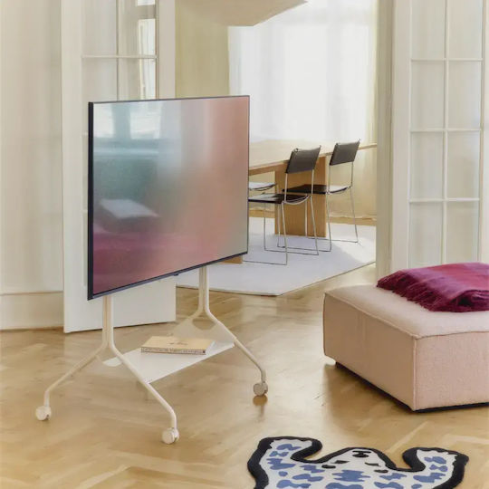 Tv Stand Wheels Pedestal Moon Rollin' Tall 55″–70″ Cream