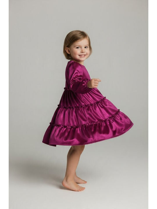 Mädchenkleid Langärmeliges Samtkleid Fuchsie