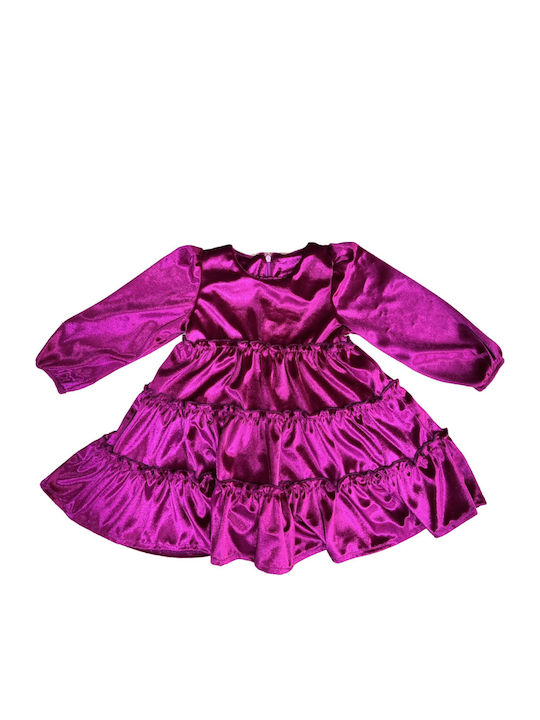 Mädchenkleid Langärmeliges Samtkleid Fuchsie
