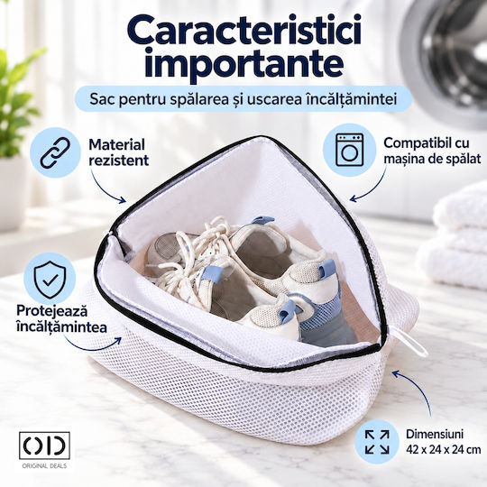 Sac de Spălare și Uscare pentru Pantofi cu Fermoar 42 X 24 X 24 Cm Alb din Poliester Original Deals