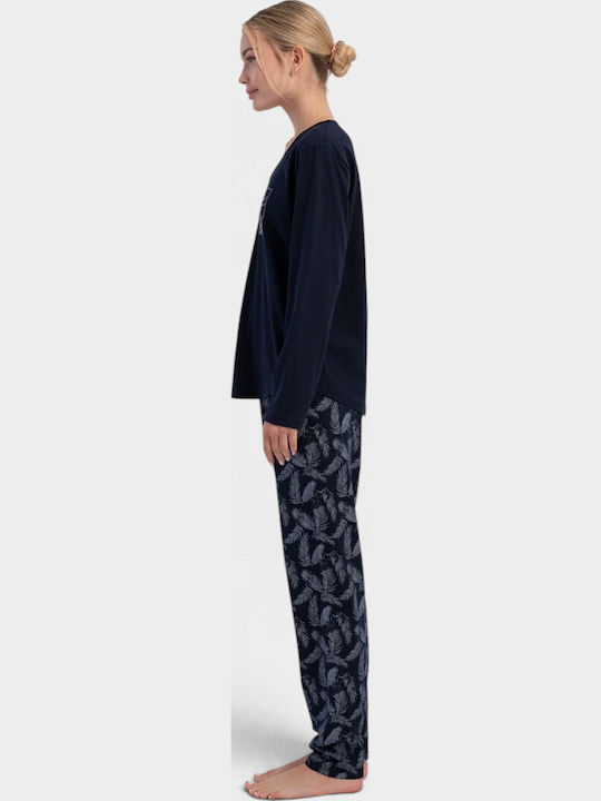 Vienetta Secret Winter Women's Navy Blue Pyjama Set