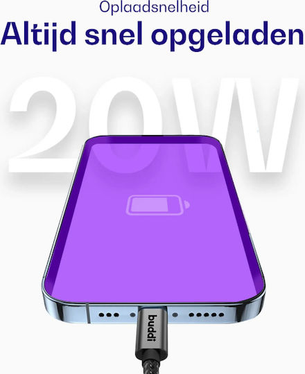 Buddi Flex USB-C to Lightning Cable 20W Μαύρο 5m