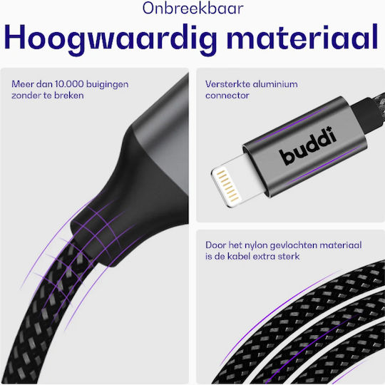 Buddi Flex USB-A към Lightning кабел 12 W Черен