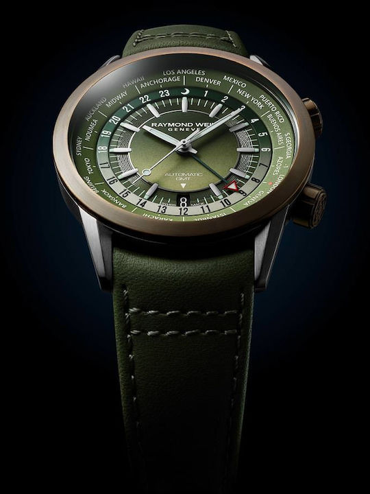 Freelancer Men's Watch 41mm Automatic with Green Leather Strap