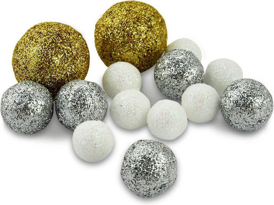 Polystyrene Balls Gold Glitter 9 Pieces